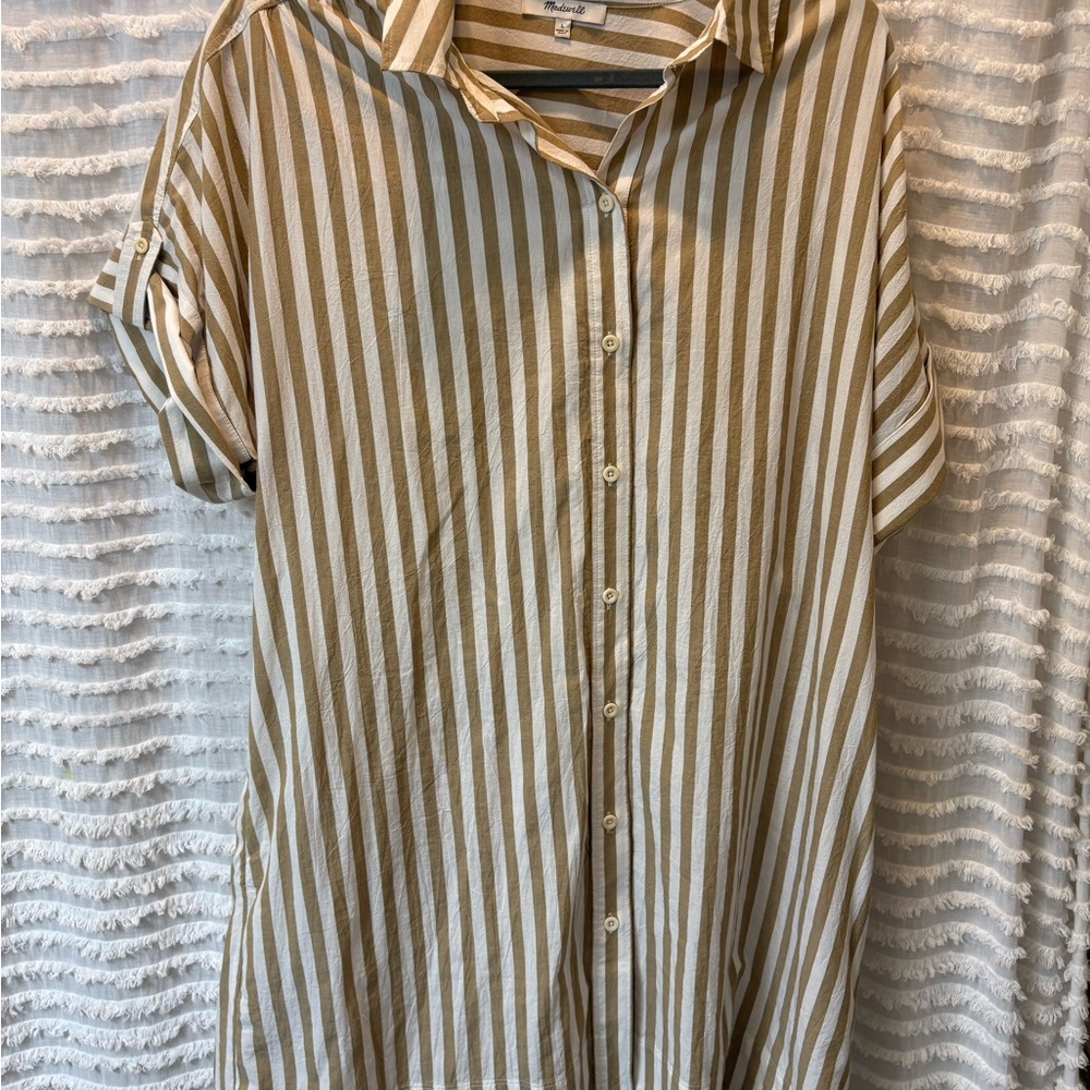 Madewell Tan and White Striped dress